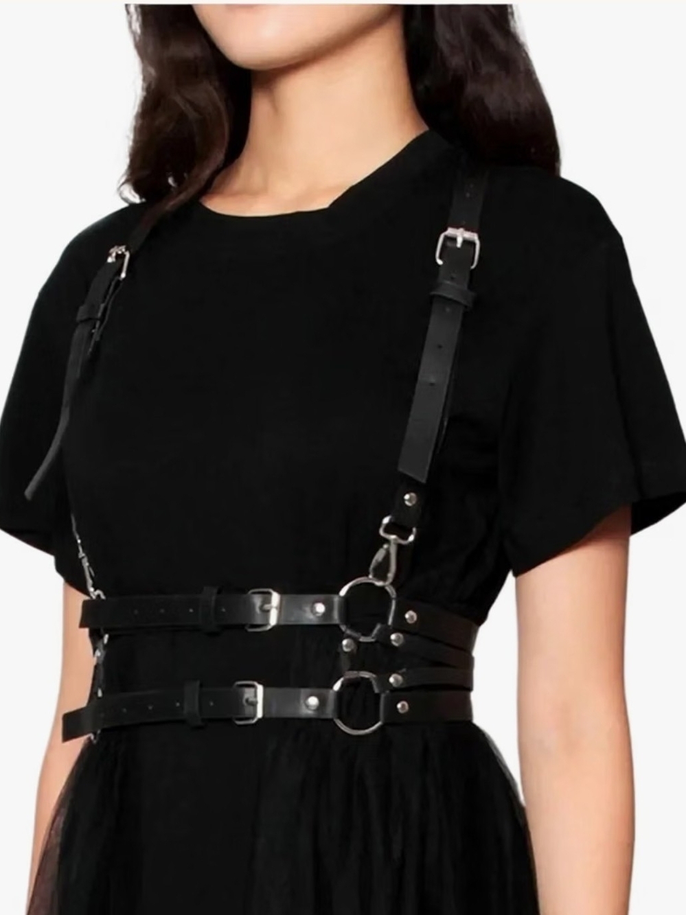 Trendy PU Leather Suspender Harness Top Women Punk Belt Chest Corset Harness